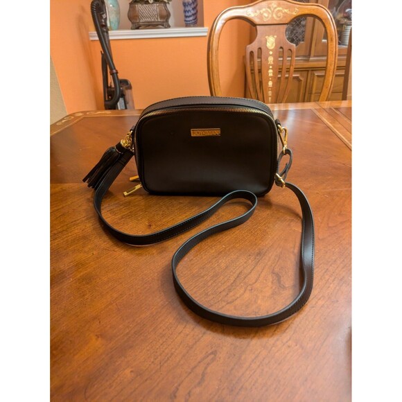 Joy & Iman Black Leather Fashionably Functional RFID Crossbody w/Tassel